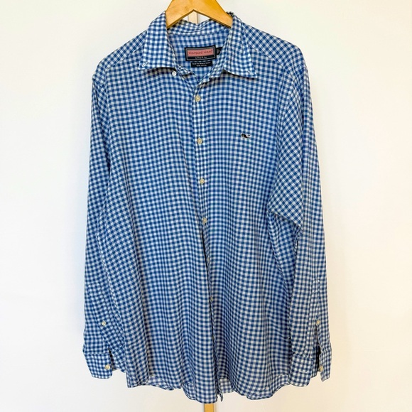 Vineyard Vines Men's Slim Fit Blue Gingham Long Sleeve Shirt L Casual Spring - Picture 1 of 11
